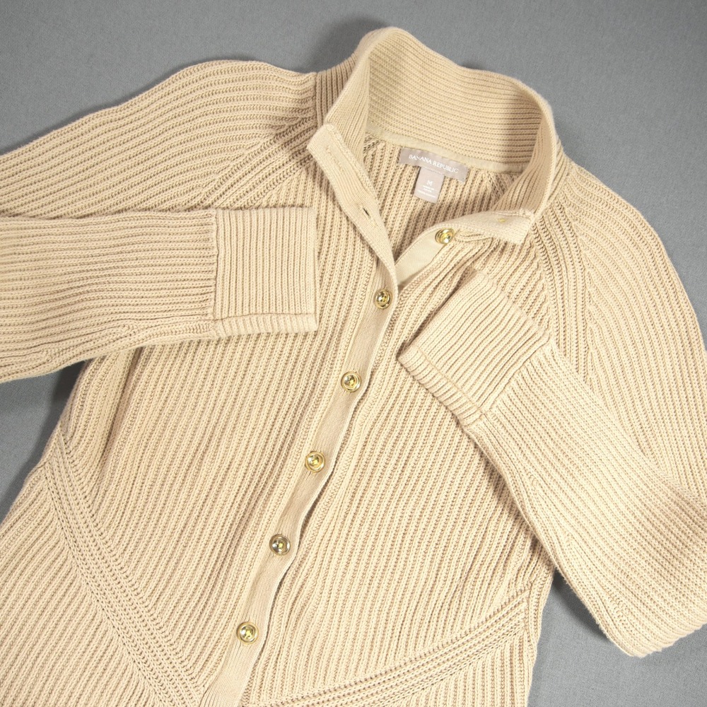 Banana Republic Knit Ribbed Prep Coastal Academia Button Cotton Women Cardigan M